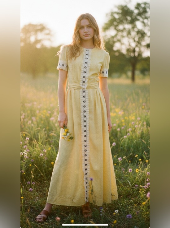 Vintage Dresses & Skirts - Vintage yellow and white gingham prairie dress.